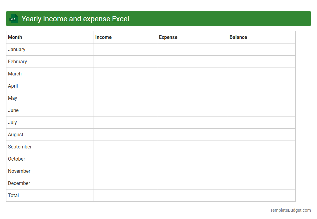 Yearly income and expense Excel