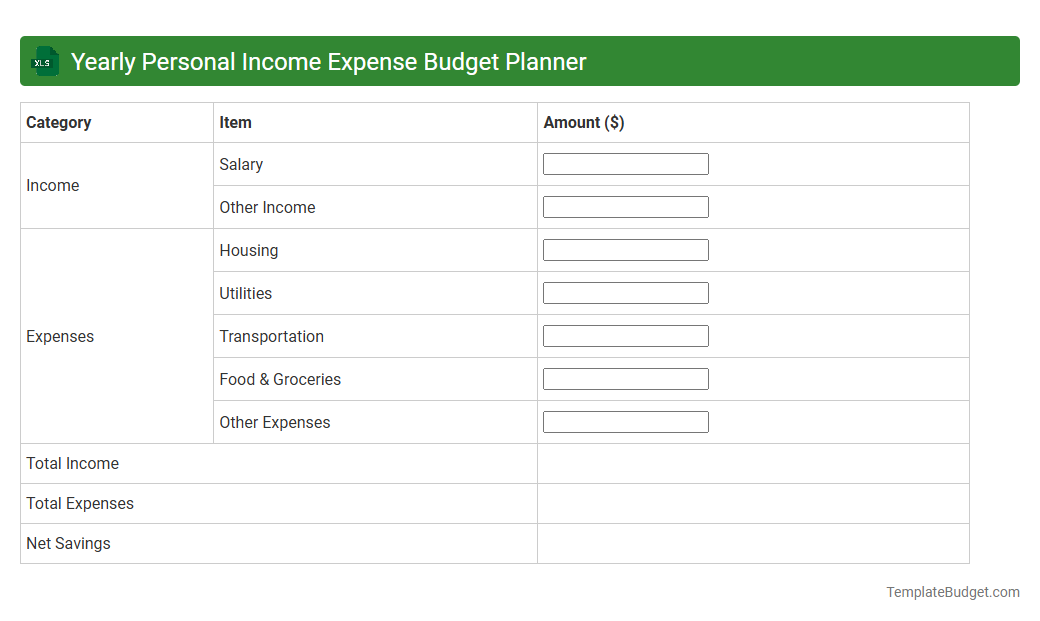 Yearly Personal Income Expense Budget Planner