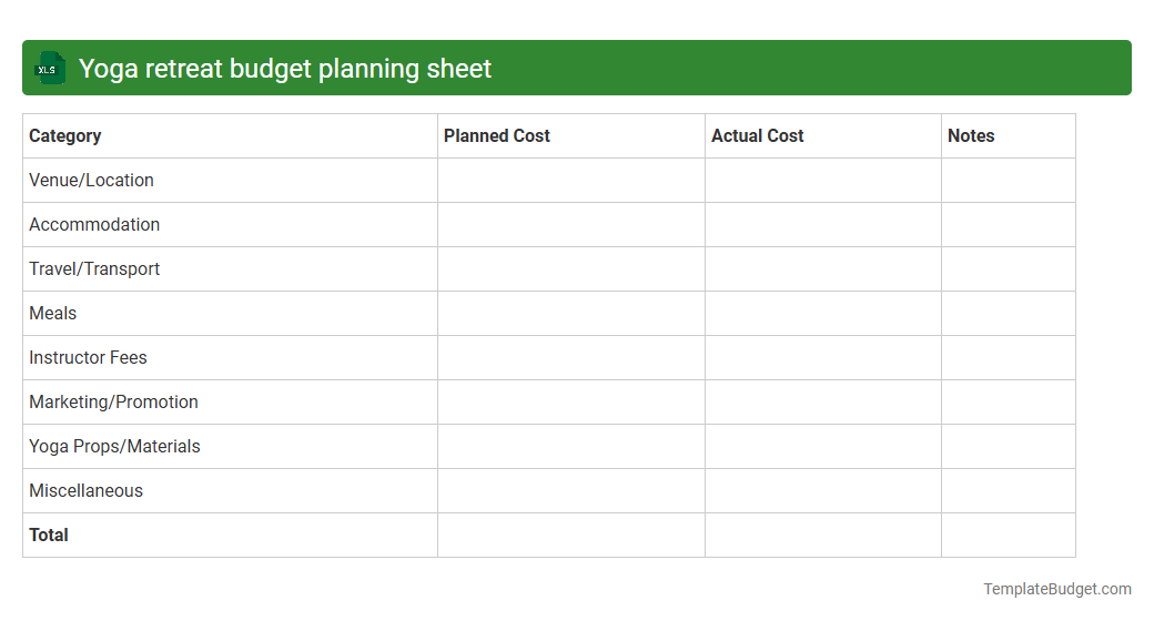 Yoga retreat budget planning sheet