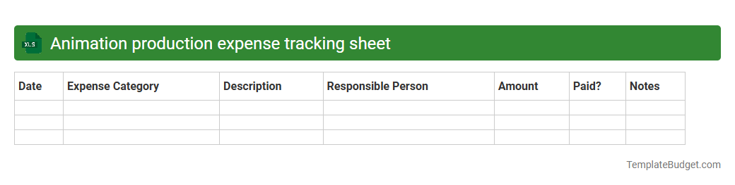 Animation production expense tracking sheet