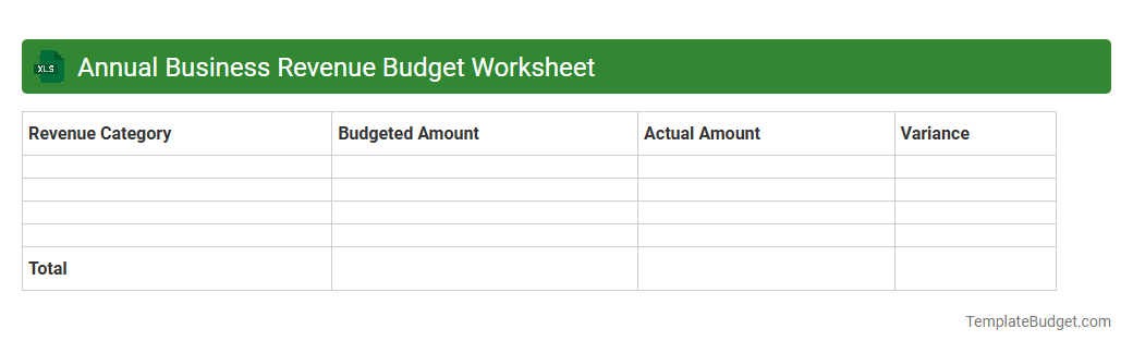 Annual Business Revenue Budget Worksheet