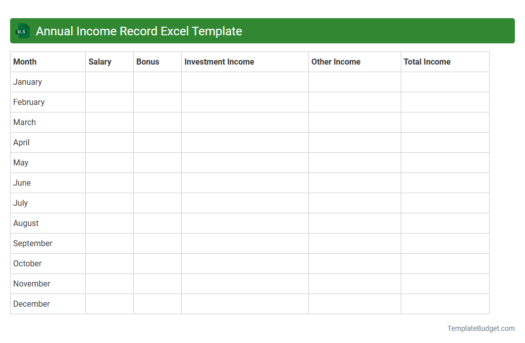 Annual Income Record Excel Template