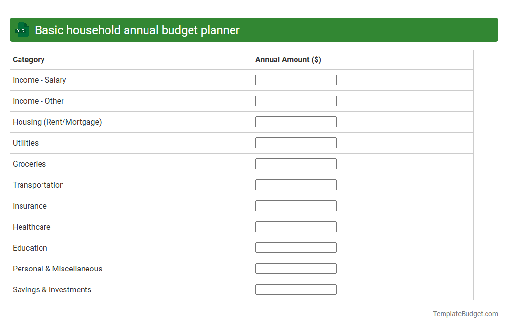 Basic household annual budget planner