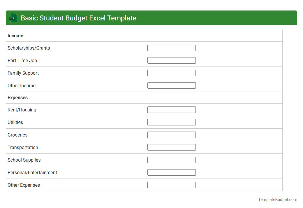 Basic Student Budget Excel Template