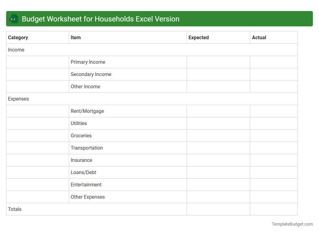Budget Worksheet for Households Excel Version