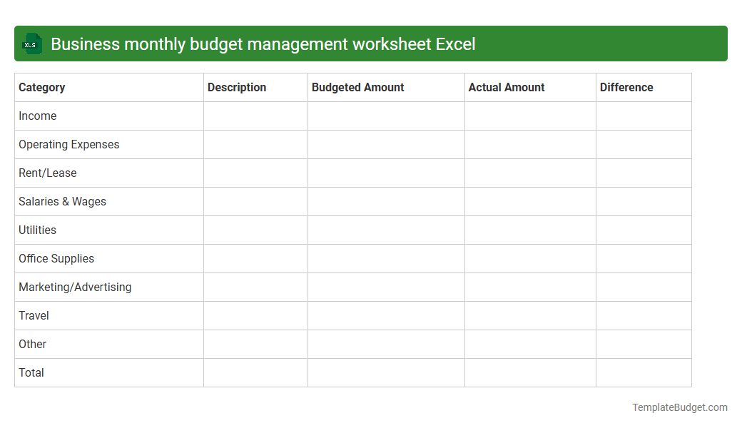 Business monthly budget management worksheet Excel