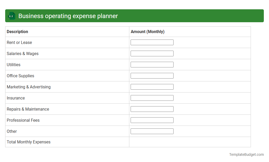 Business operating expense planner