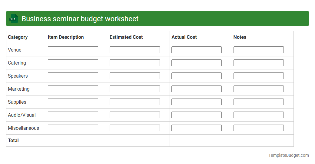Business seminar budget worksheet