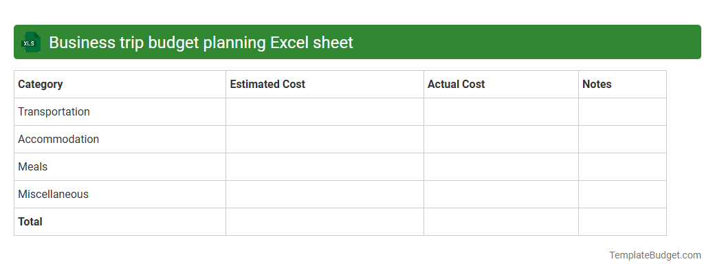 Business trip budget planning Excel sheet
