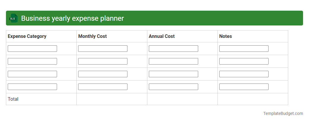 Business yearly expense planner