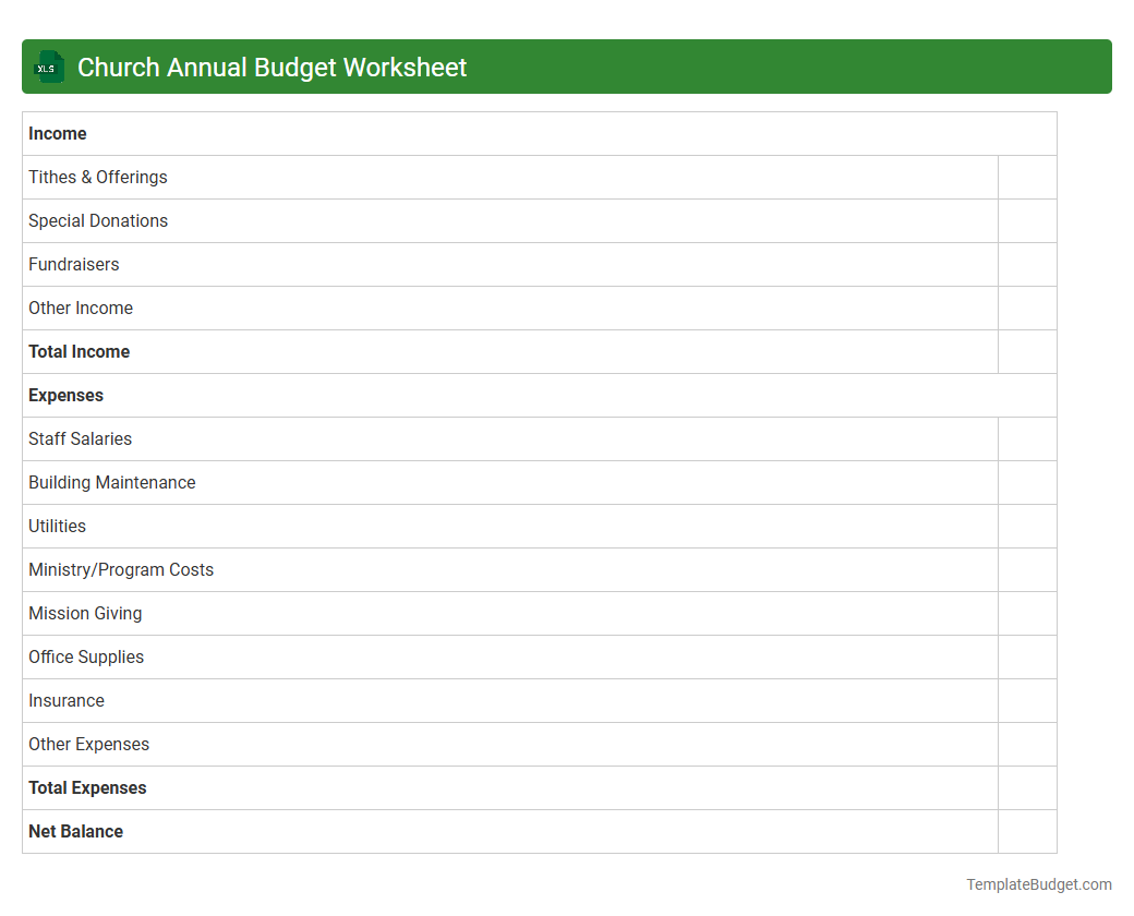 Church Annual Budget Worksheet