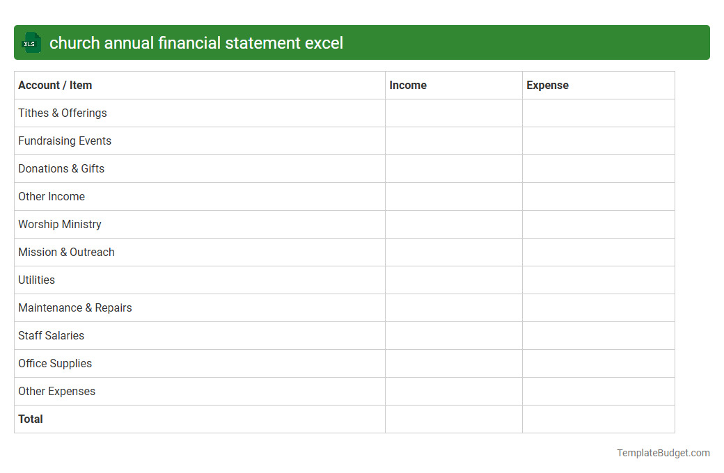 church annual financial statement excel
