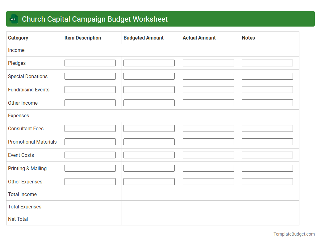 Church Capital Campaign Budget Worksheet