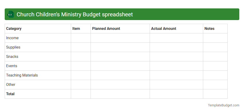 Church Children's Ministry Budget spreadsheet