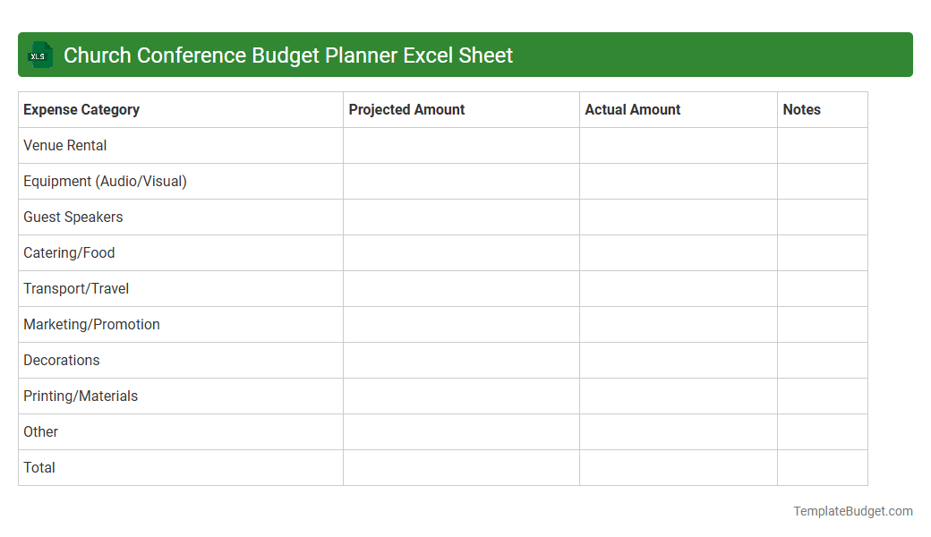 Church Conference Budget Planner Excel Sheet