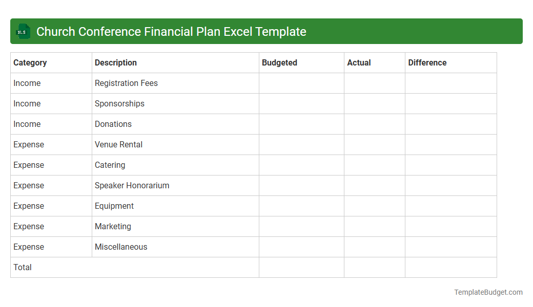 Church Conference Financial Plan Excel Template