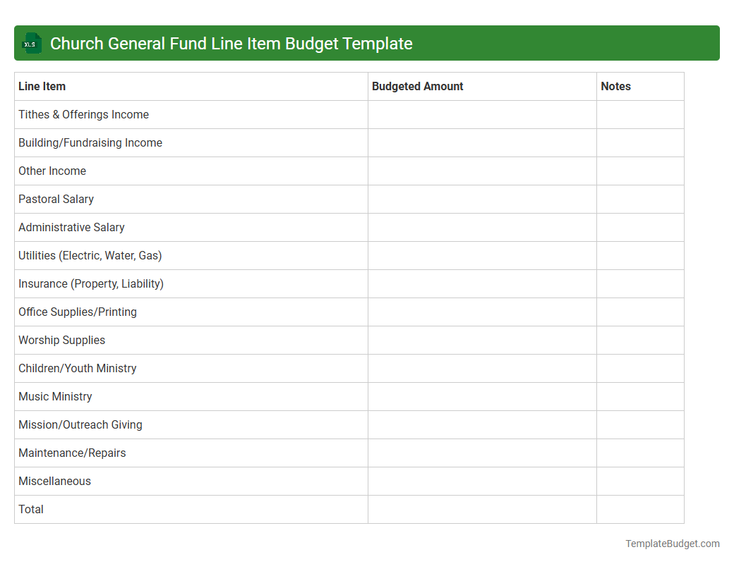 Church General Fund Line Item Budget Template
