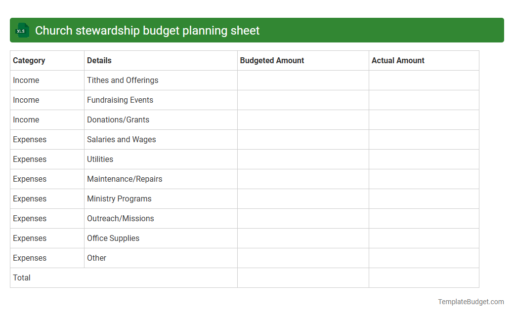 Church stewardship budget planning sheet