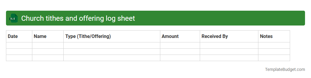 Church tithes and offering log sheet