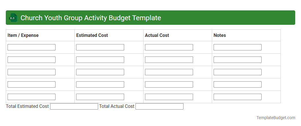 Church Youth Group Activity Budget Template
