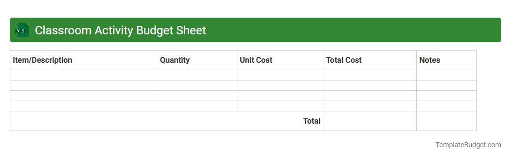 Classroom Activity Budget Sheet