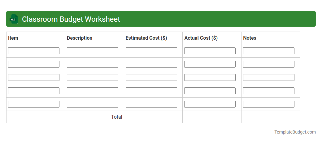 Classroom Budget Worksheet