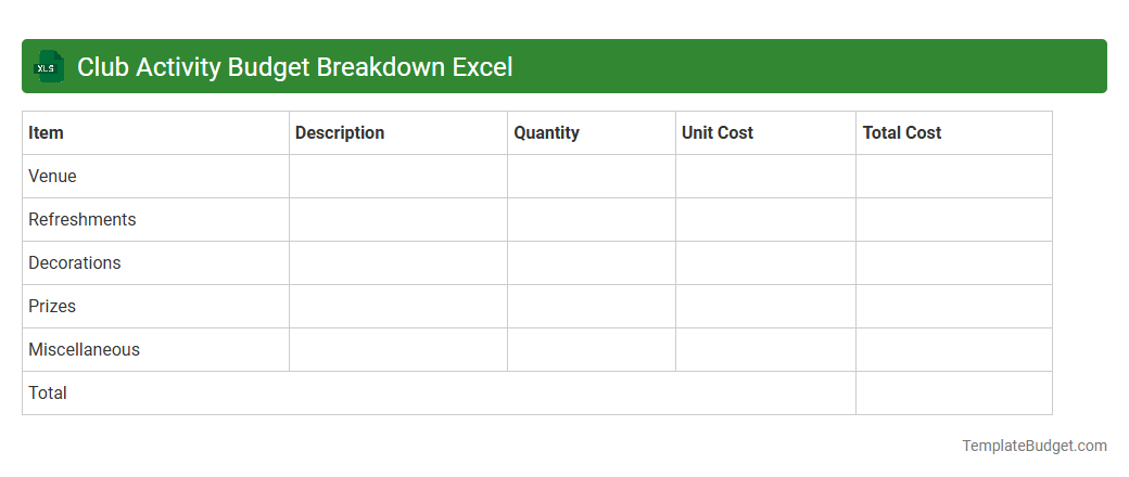Club Activity Budget Breakdown Excel