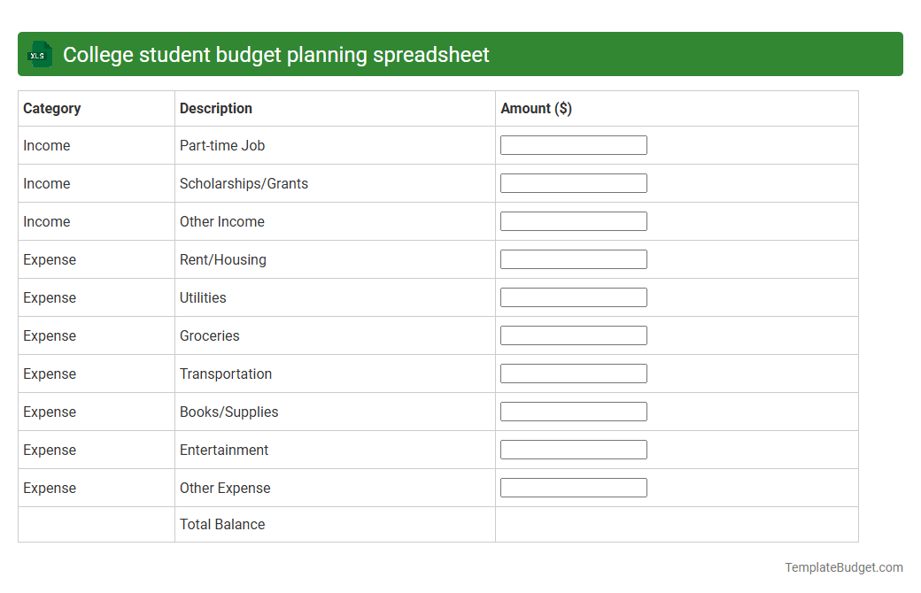 College student budget planning spreadsheet