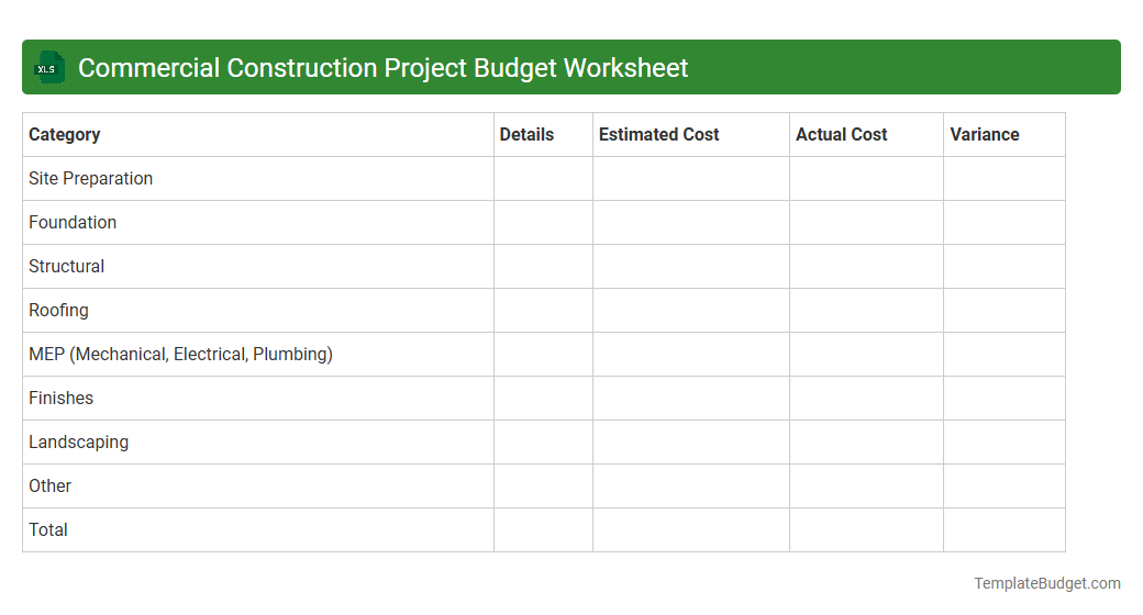 Commercial Construction Project Budget Worksheet