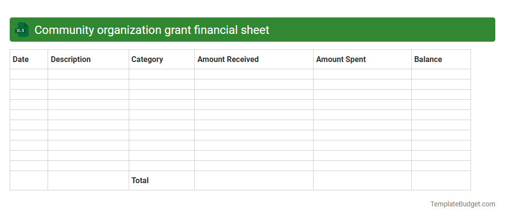 Community organization grant financial sheet