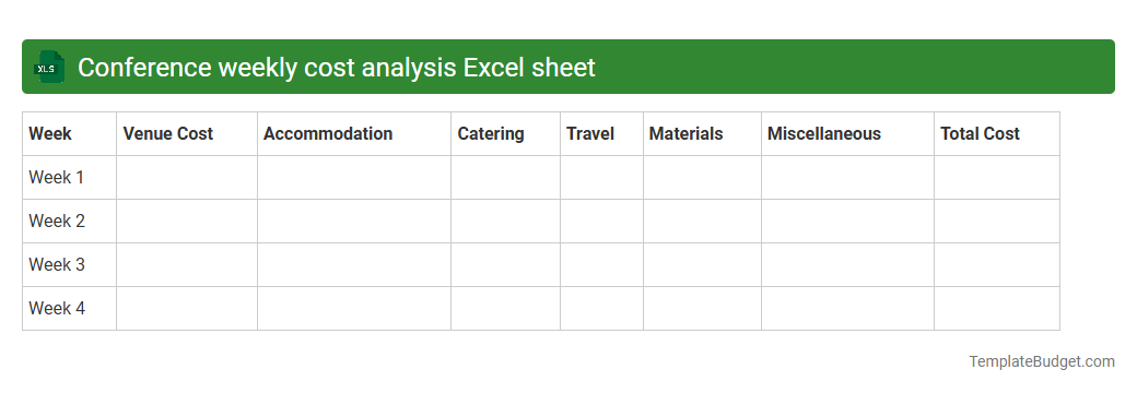 Conference weekly cost analysis Excel sheet