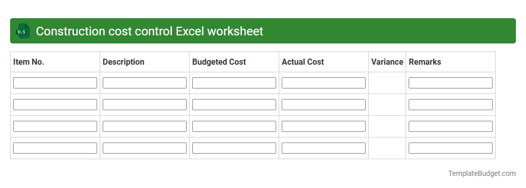 Construction cost control Excel worksheet
