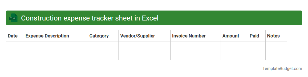 Construction expense tracker sheet in Excel