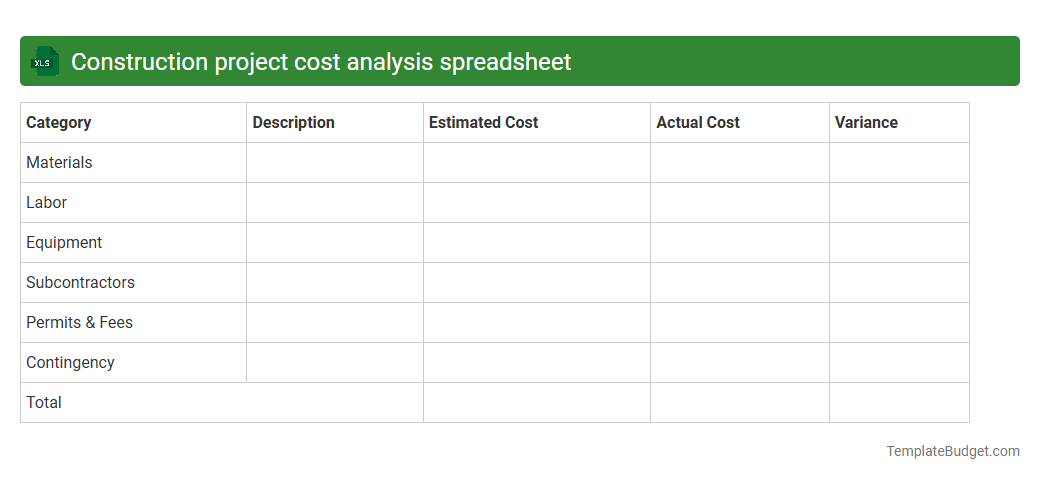 Construction project cost analysis spreadsheet