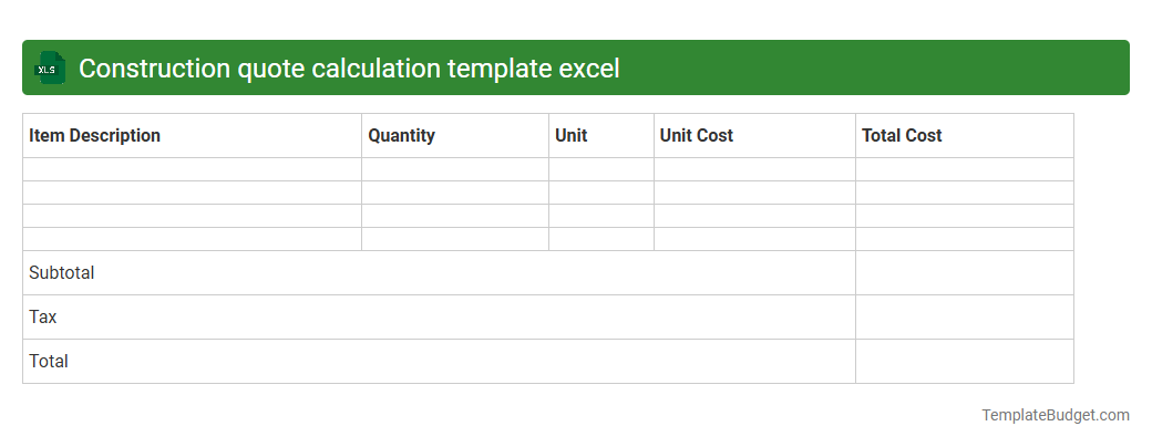 Construction quote calculation template excel