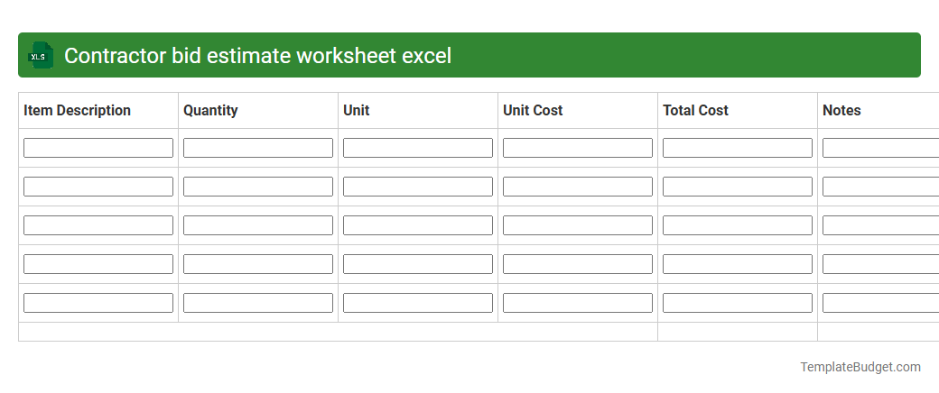 Contractor bid estimate worksheet excel