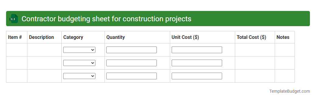 Contractor budgeting sheet for construction projects