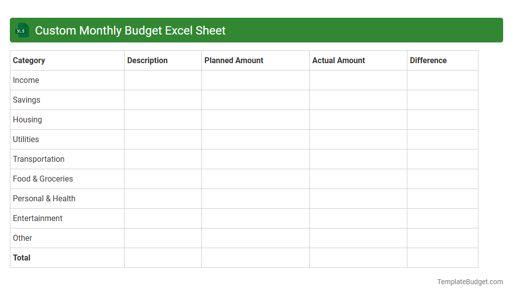 Custom Monthly Budget Excel Sheet