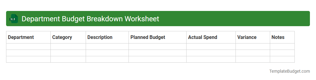 Department Budget Breakdown Worksheet