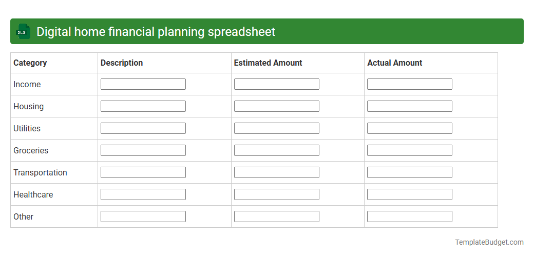 Digital home financial planning spreadsheet