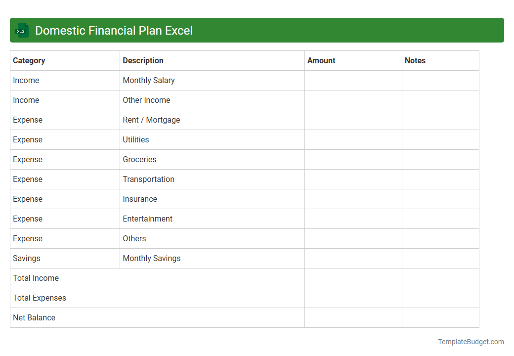 Domestic Financial Plan Excel