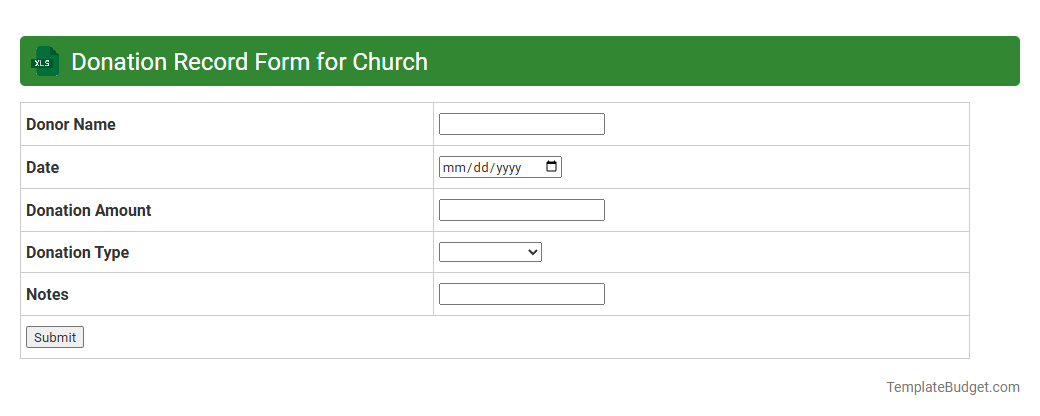 Donation Record Form for Church