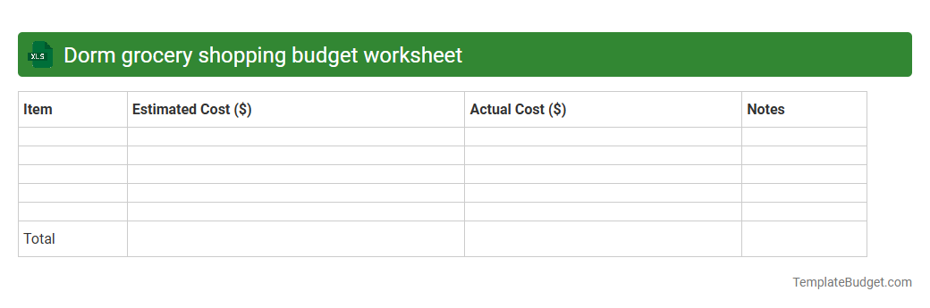 Dorm grocery shopping budget worksheet