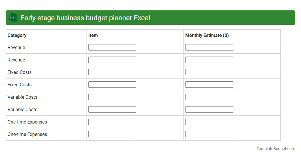 Early-stage business budget planner Excel