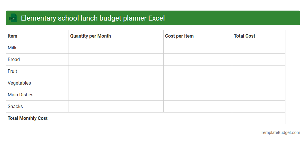 Elementary school lunch budget planner Excel