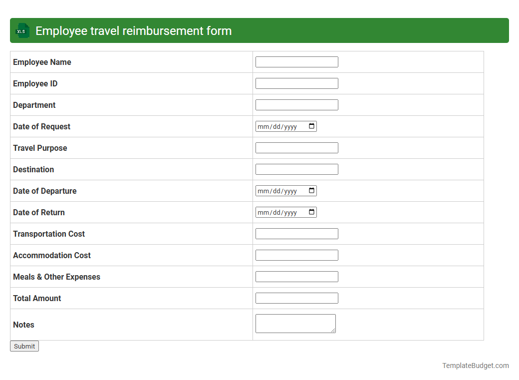 Employee travel reimbursement form
