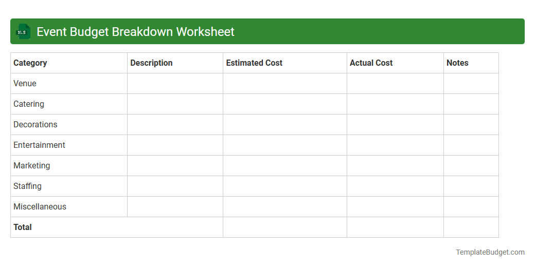Event Budget Breakdown Worksheet