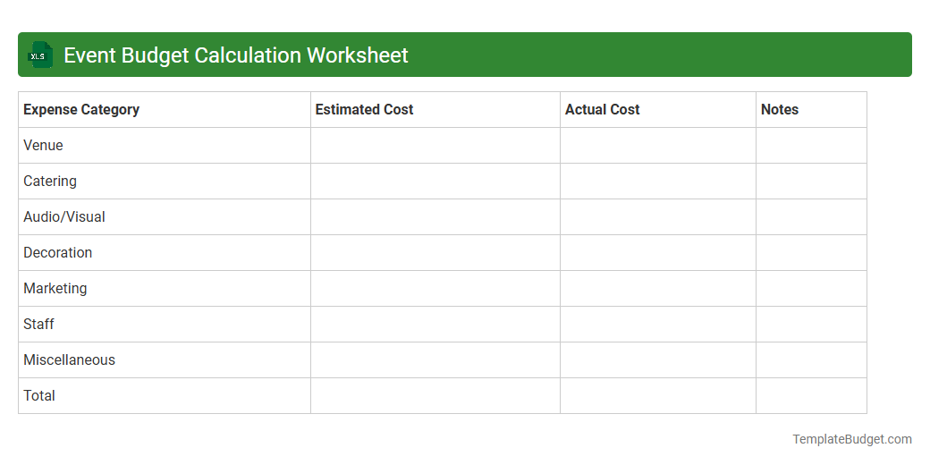 Event Budget Calculation Worksheet