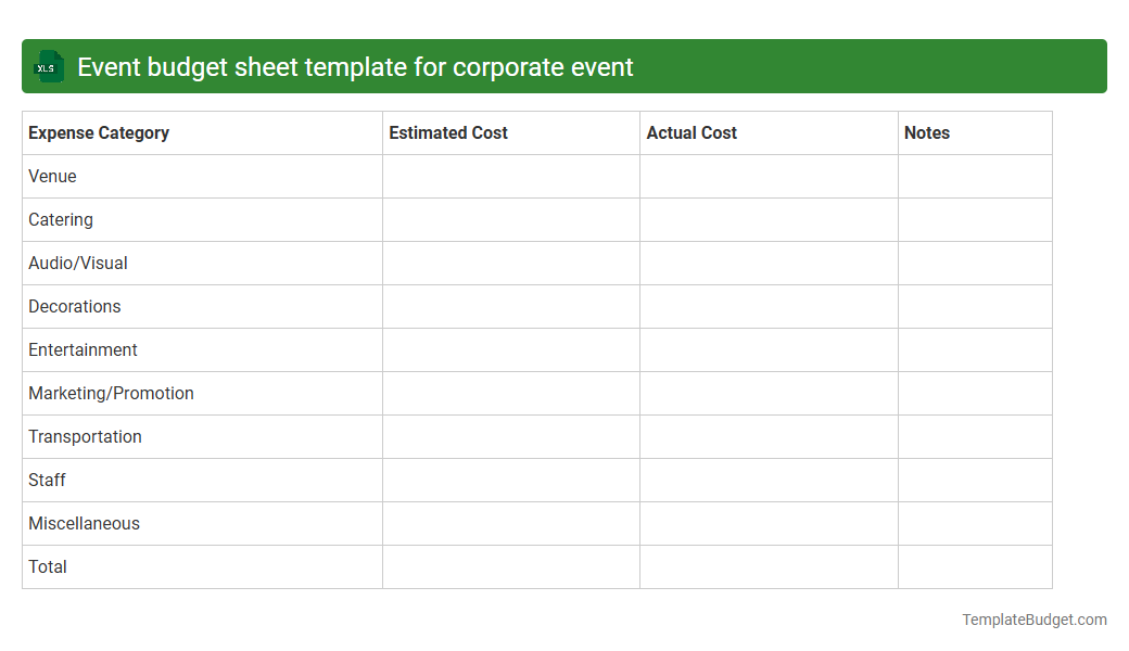 Event budget sheet template for corporate event