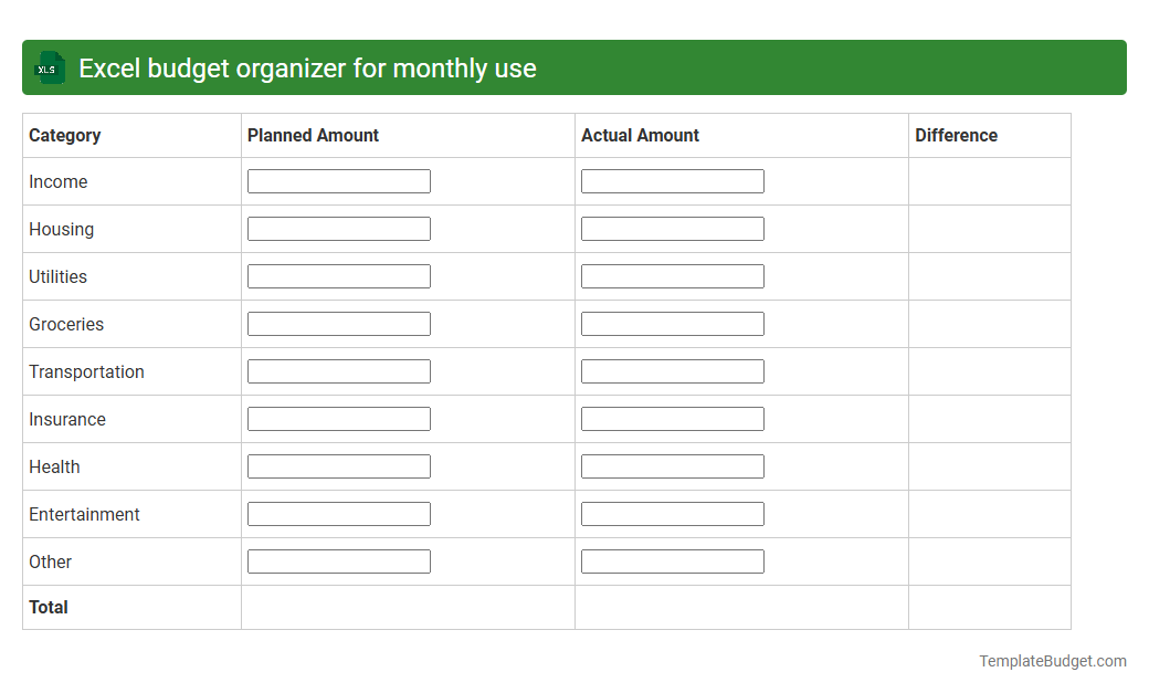 Excel budget organizer for monthly use